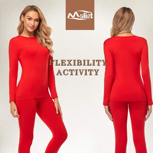Vista 5 de Ropa interior térmica para mujer, parte superior larga ultra suave con forro polar