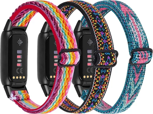 Vista 8 de Paquete de 3 bandas elásticas ajustables y correas de silicona de encaje compatibles con Fitbit Luxe, correas deportivas elásticas de nailon Negro