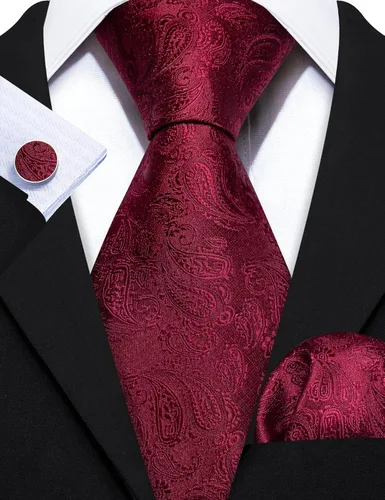 Vista 5 de Barry.Wang - Juego de corbata de seda para hombre, diseño de cachemira, pañuelo y gemelos de bolsillo