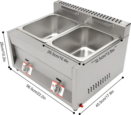 Vista 7 de Freidora comercial, encimera de propano de acero inoxidable de 12 litros, 2 freidoras de gas con tanque de 6L con 2 tapas, máquina de freír