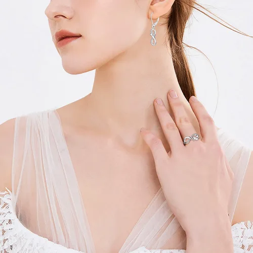 Vista 3 de STARCHENIE Infinity Promise Anillo de plata de ley 925 con alas de ángel y corazón para mujer, talla 5-10