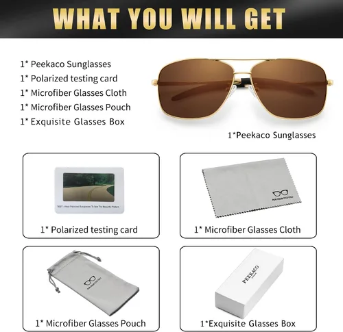 Vista 7 de Aviator Sunglasses for Men Women, UV Protection Ultra Lightweight Rectangular Polarized Sunglasses