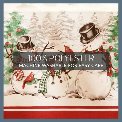 Vista 4 de Elrene Home Fashions Mantel de poliéster con diseño de copo de nieve de invierno de muñeco de nieve, 70 pulgadas, redondo