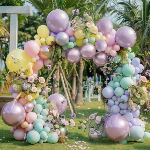 Vista 9 de Kit de arco de globos azul polvoriento, amarillo, doble relleno, azul pastel oscuro, amarillo claro, guirnalda de globos de perlas para cumpleaños