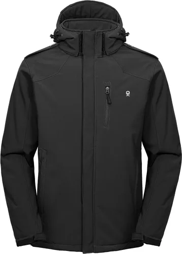 Vista 9 de Little Donkey Andy - Chaqueta de invierno para hombre, forro de sherpa cálido, softshell, cortavientos, para montaña, esquí, nieve, con capucha