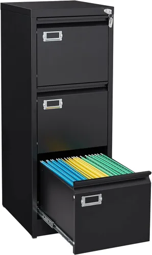Vista 10 de Archivador móvil con cerradura, 2 cajones, pequeño gabinete rodante para oficina en casa, legal/carta/A4 (negro)