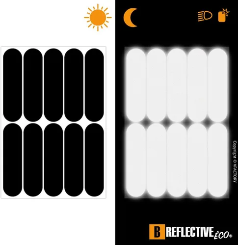 Vista 2 de Kit de 10 Pegatinas Reflectantes Retro para Motocicleta, Cascos, Bicicletas, Scooters, Cochecito, Buggy... - Adhesivo universal - Tecnología 3M