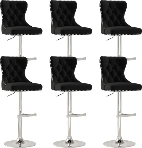 Vista 20 de Juego de 2 taburetes de bar giratorios de terciopelo con respaldo copetudo y base dorada, beige Adjustable Counter Height Barstools with Soft