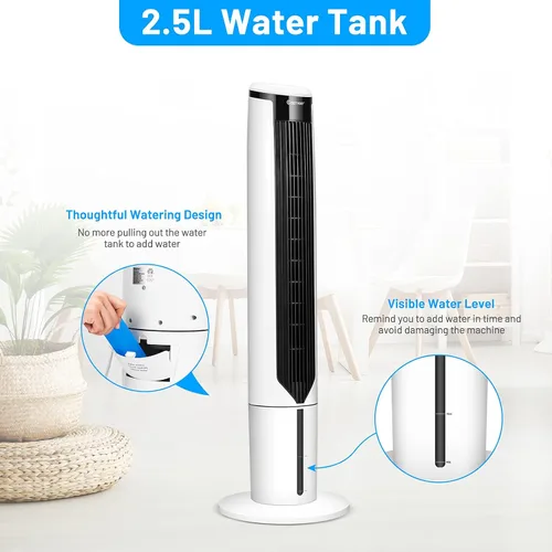 Vista 7 de COSTWAY Enfriador de aire evaporativo portátil para habitación, enfriador de 41 pulgadas con control remoto, enfriador oscilante de 70° con 4