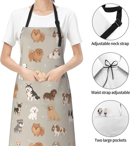 Vista 3 de Perinsto Waterproof Apron With 2 Pockets Kitchen Chef Aprons Bibs For Cooking Baking Painting Gardening Grooming Afroamericano Negro Chica Mujer