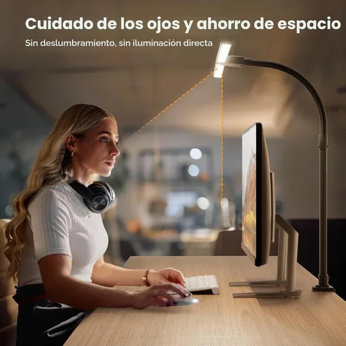 Vista 6 de Lámpara LED de Escritorio para Oficina en Casa, Luz de Escritorio de Computadora de 24W con Control Remoto, Lámpara de Mesa Brillante Regulable