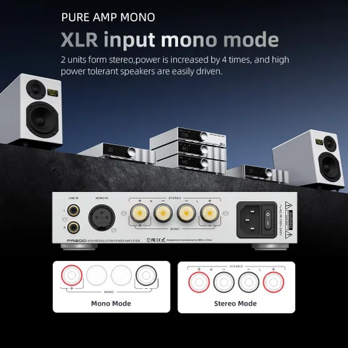 Vista 4 de SMSL VMV PA200 Amplificador de potencia infineon nuevo GaN FET, amplificador puro estéreo modo paso, chip PGA2311, entrada XLR mono modo AMP, salida