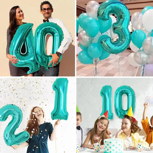 Vista 3 de Globos digitales gigantes de 40 pulgadas, color azul turquesa, globos gigantes de Mylar para baby shower, fiesta temática de sirena oceánica