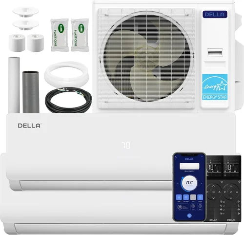 Vista 13 de DELLA 35K BTU Dual Zone Mini Split AC (9K+24K), 19 SEER2, 16ft Kits Blanco con juego de línea