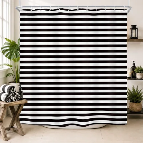 Vista 12 de Black White Striped Small Stall Simple Bathroom Shower Curtain Set
