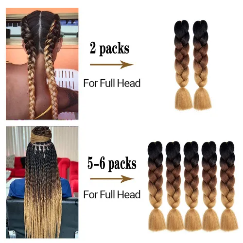 Vista 5 de 6 juegos de extensiones de cabello Kanekalon trenzado y sombreado, pelo de fibra sintética de alta temperatura de 24 pulgadas para trenzas crochet