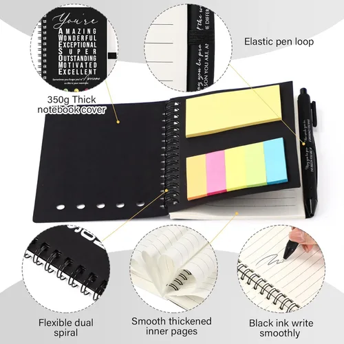 Vista 3 de Jetec 20 piezas/10 juegos de regalo para profesores, cuaderno motivacional en espiral con notas adhesivas, bolígrafo a granel, diarios inspiradores