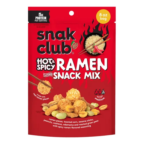 Vista 12 de Snak Club Mezcla de bocadillos al estilo cajún con cacahuetes picantes y especiados, cacahuetes con mantequilla y caramelo, maíz tostado, palitos
