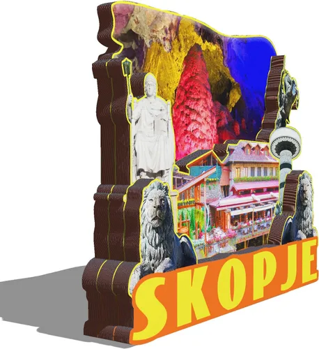 Vista 2 de Skopje Europe Republic of North Macedonia Skopje Region - Imán de madera 3D para nevera, recuerdos coleccionables, decoración hecha a mano