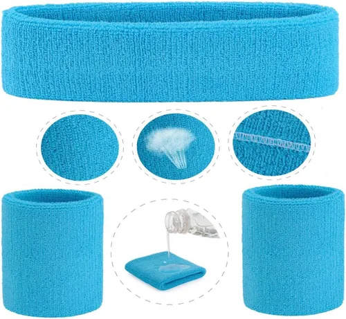 Vista 106 de ONUPGO - Conjunto de diadema y muñequeras deportivas para el sudor, hechas de algodón con bucles, muñequeras, contra humedad
