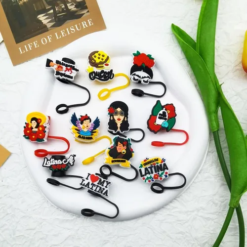 Vista 2 de 11 fundas de paja latina de silicona I Love Latina para vasos, pajitas reutilizables, lindas puntas de pajita, regalos de 40 onzas, latina/11