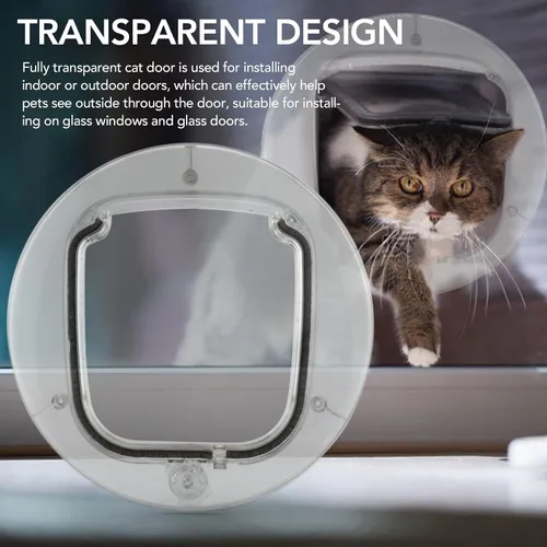Vista 5 de Puerta transparente para gatos interiores y exteriores, sistema de bloqueo de 4 vías, tiras de cepillo silenciosas con tira magnética fuerte, puerta