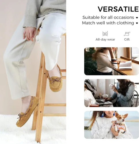 Vista 5 de Vonair Women's Moccasin Slippers Micro Suede Warm Faux Fur Pile Lined Lace-Up Cozy Bow Indoor & Outdoor Moccasins Slip On Loafers Shoes for Women