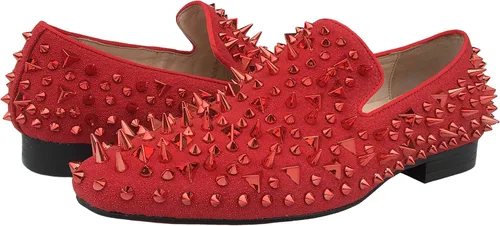 Vista 2 de Justar Mocasines de cuero para hombre, zapatos de vestir con tachuelas, sin cordones, zapatos largos de fiesta con remaches