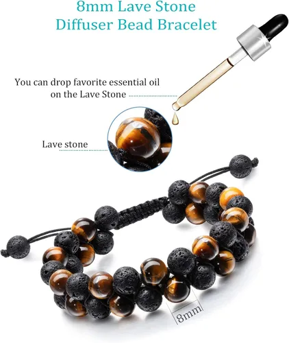 Vista 2 de Pulsera difusor de aceite esencial de piedra de lava ajustable cuerda trenzada cuentas de yoga para hombres y mujeres piedra original