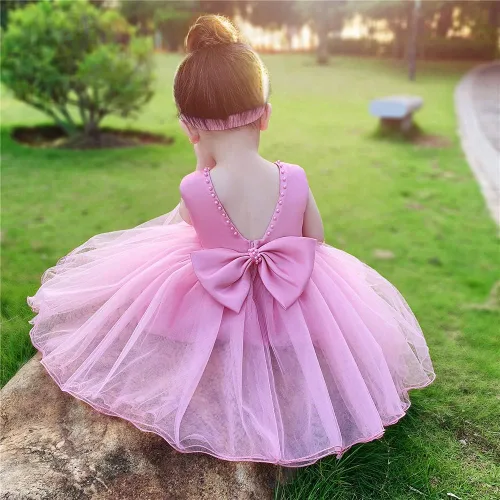 Vista 7 de NSSMWTTC 6M-6T Vestido de concurso sin espalda para bebé, vestido de tutú para niñas pequeñas, vestidos de flores con gorro