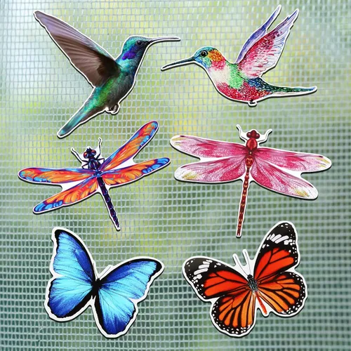 Vista 8 de Konohan 12 imanes de puerta de colibrí, mariposa y libélula de doble cara, protector decorativo flexible retráctil, calcomanías magnéticas