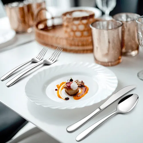 Vista 8 de Herogo Juego de cubiertos de acero inoxidable resistente, 20 piezas de cubiertos elegantes para 4, vajilla moderna para el hogar, restaurante, boda