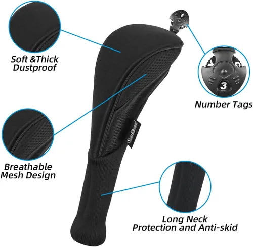 Vista 4 de Scott Edward Fundas para cabezas de palos de golf para híbridos de Fairway Woods, 3 piezas de cuello largo de malla para palos de golf con etiquetas