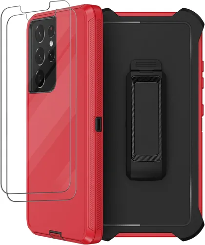 Vista 9 de Funda para Samsung Galaxy S21 Ultra con funda de clip para cinturón, 2 protectores de pantalla, cuerpo completo resistente, a prueba de golpes, a