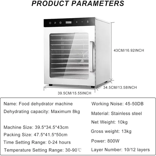 Vista 7 de 800w Commercial Food Dehydrator, 10-layer Stainless Steel Fruit, Veggie, Meat & Jerky Dryer, High-efficiency Home Food Processor For Healthy Snacks