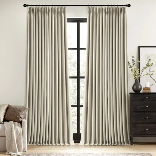 Vista 13 de MIULEE - Cortinas de lino beige con pliegues a presión 100% opacas para dormitorio, cortinas de ventana con memoria y bloqueo de luz para oscurecer