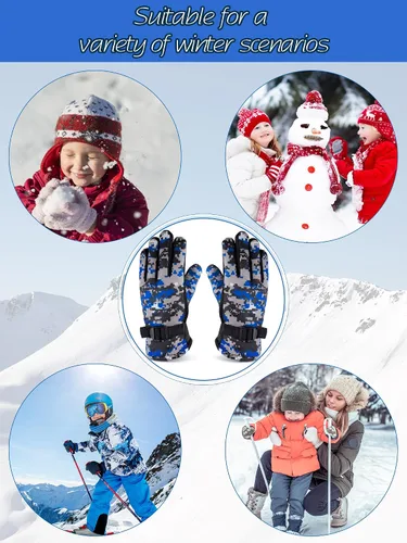 Vista 5 de SATINIOR 3 pares de guantes de esquí para niños guantes impermeables para clima frío guantes de invierno cálidos para niños