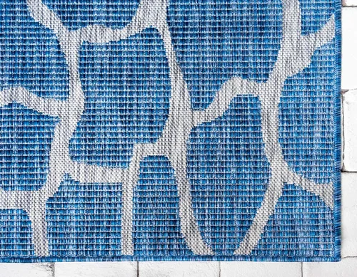 Vista 8 de Unique Loom Outdoor Safari Collection - Alfombra de área - Jirafa (2' x 6' 1" camino, azul/gris)