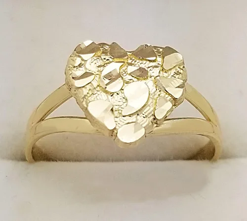 Vista 2 de Anillo de pepita de oro macizo de 10 quilates Anillo de corazón de oro