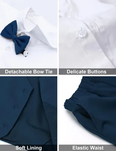 Vista 16 de A&J DESIGN Conjunto de traje de caballero para niños pequeños, 3 piezas, camisas, chaleco y pantalones