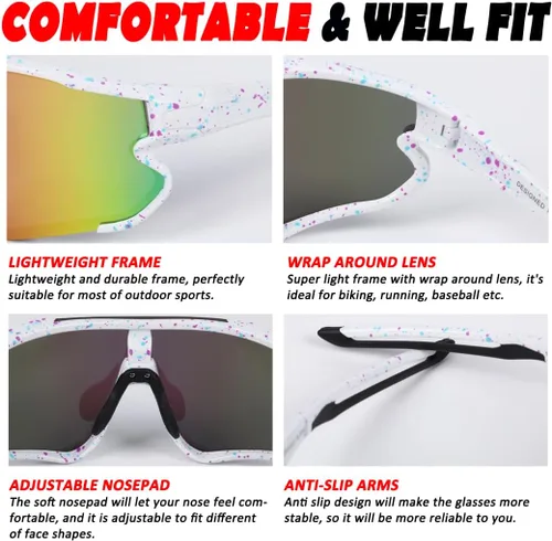 Vista 4 de ITSCOOL Gafas de sol deportivas polarizadas para hombres y mujeres, ligeras, para sóftbol, béisbol, pickleball, ciclismo, protección UV