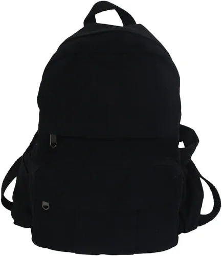 Vista 3 de Mochila de lona para mujer, mochila estética retro, mochila básica para estudiantes de secundaria/universidad, bolsa de viaje para laptop, Negro