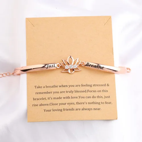 Vista 2 de WUSUANED Pulsera de flor de loto espiritual con tarjeta de mensaje, joyería de yoga curativa, regalo inspirador para mujeres