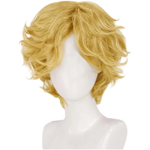 Vista 3 de Peluca rubia para hombre, peluca rubia corta, esponjosa, cabello rizado y desordenado Rubia de moda