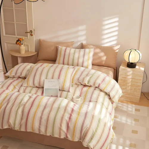 Vista 321 de mixinni Juego de funda de edredón vintage a rayas, tamaño twin, juego de ropa de cama de 3 piezas, 100% algodón lavado, suave y transpirable, funda