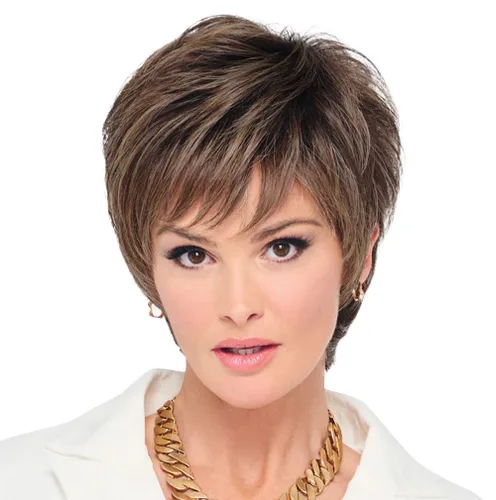 Vista 39 de Raquel Welch - Peluca corta Bob atada a mano feroz y enfocada por Hairuwear, gorra de tamaño medio, castaño iluminado por el sol RL10/12