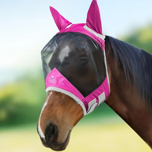 Vista 13 de Harrison Howard CareMaster Pro - Máscara luminosa para moscas de caballo, gran espacio de ojos estándar con orejas, protección UV para caballo
