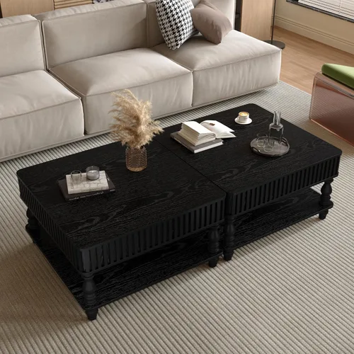 Vista 3 de Mesa de centro cuadrada de 31.5 pulgadas con tapa elevable y almacenamiento, mesas de centro modernas acanaladas con tapa elevable, mesa central