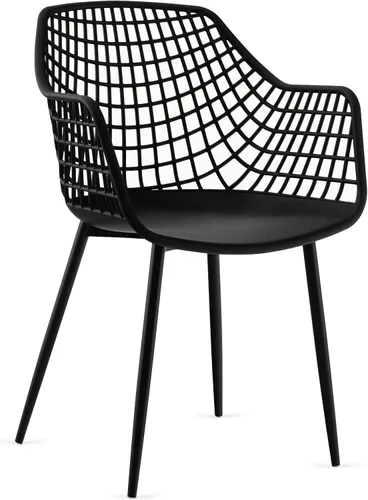 Vista 8 de Giantex Juego de 4 sillas de comedor modernas, sillones negros con respaldo de 15 pulgadas de alto, patas de metal con recubrimiento en polvo