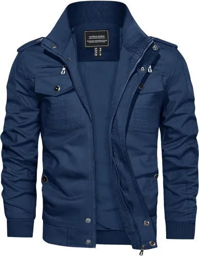 Vista 13 de Crysully - Chaqueta cortavientos para hombre, estilo informal y cuello militar, para primavera-otoño